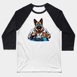 German Shepherd Dog Eating Pizza Baseball T-Shirt